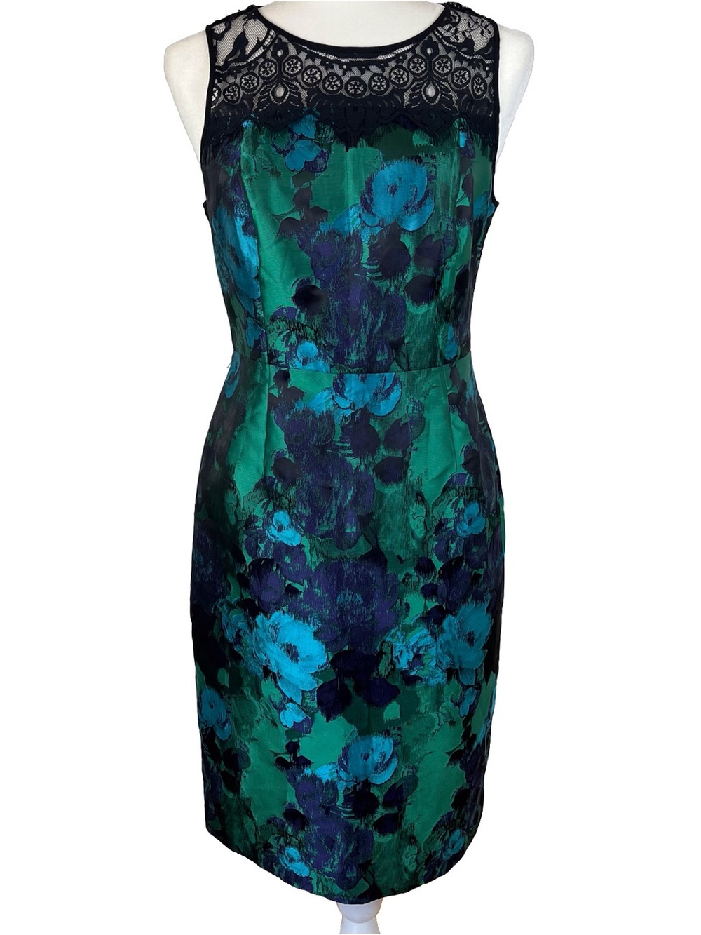 Anthropologie Leifsdottir Sheath Dress Water Garden Floral Black Lace Size Small
